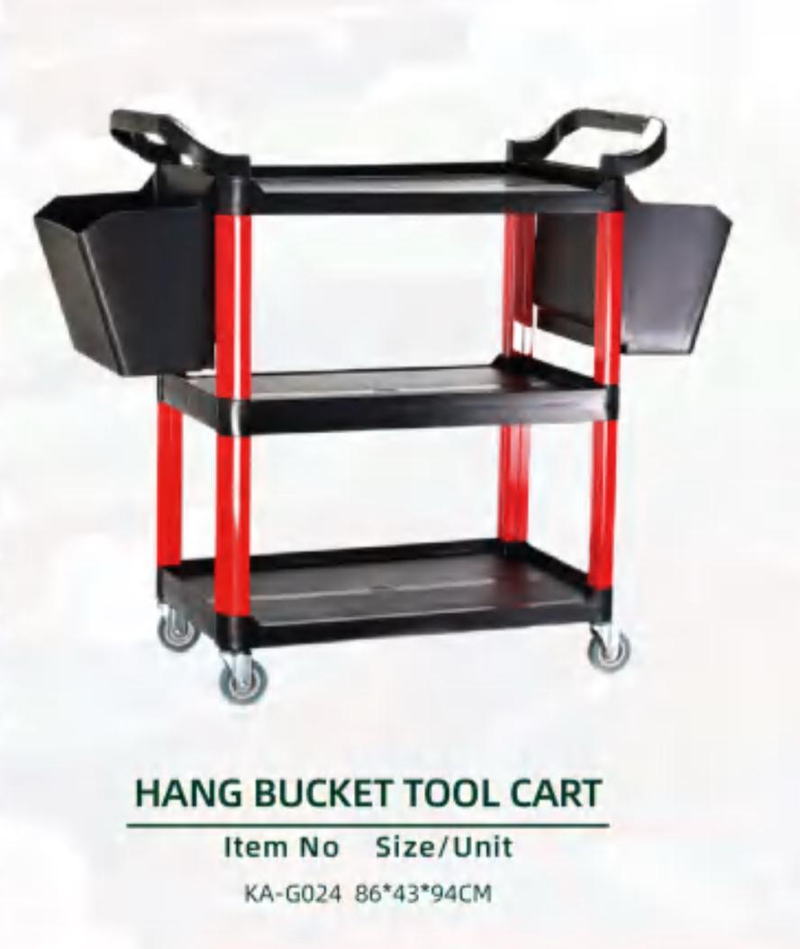 KLCB KA-G024 Heavy-Duty 3-Tier Tool Cart with Hanging Buckets